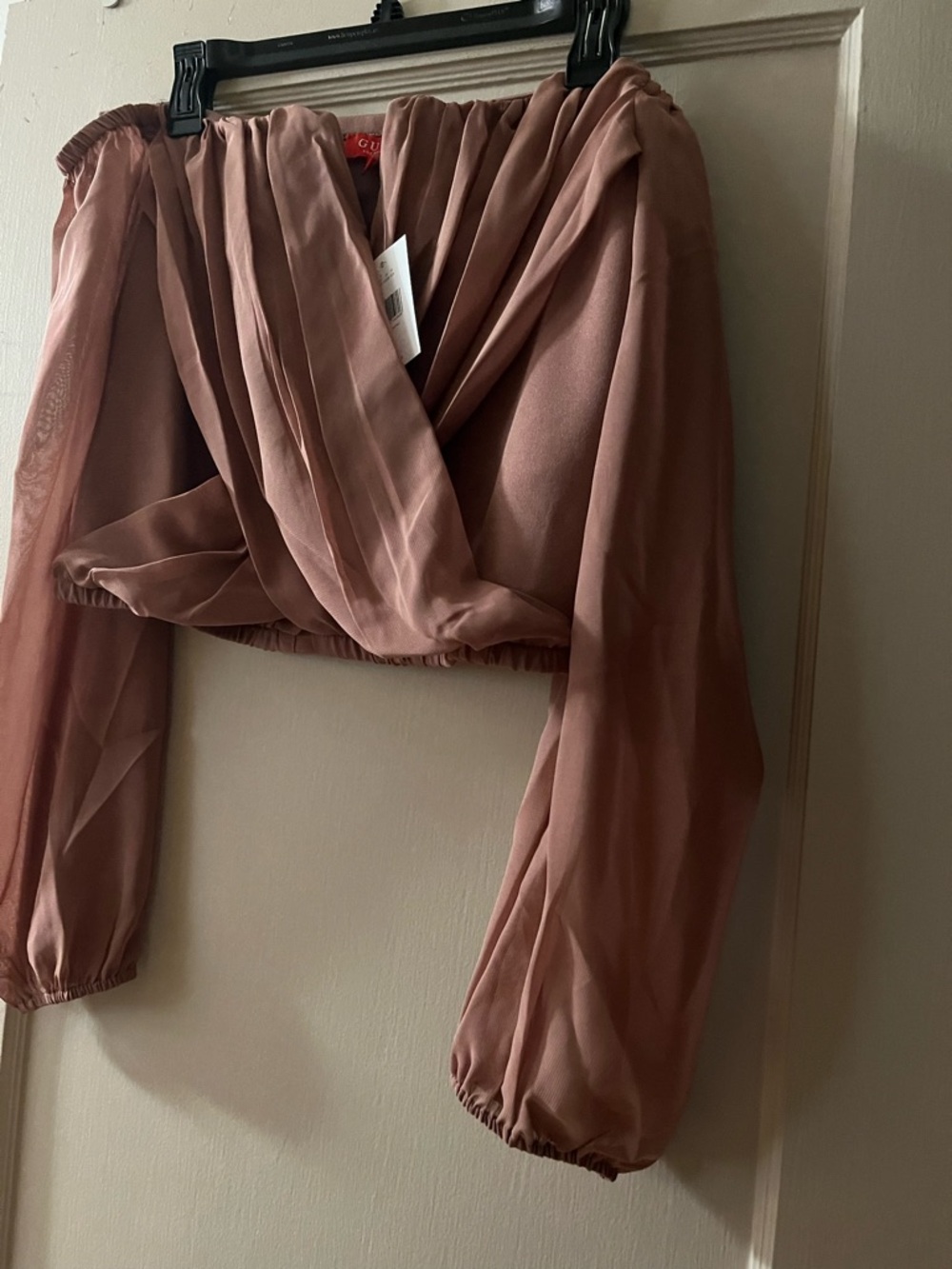 Guess Dusty Rose Long Sleeve Cropped Wrap Top